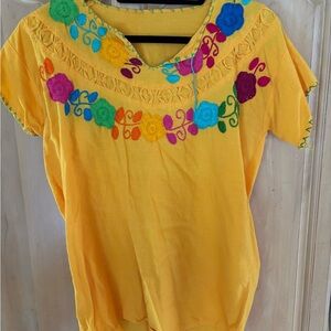 Embroidered Mexica Peasant Yellow Floral Women's Top
